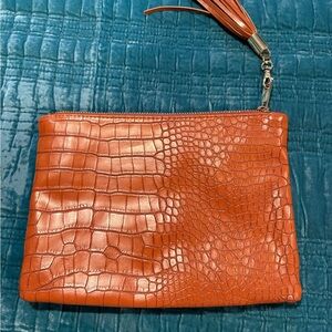 Camel Colored Croc-Embossed Clutch - Women Bags